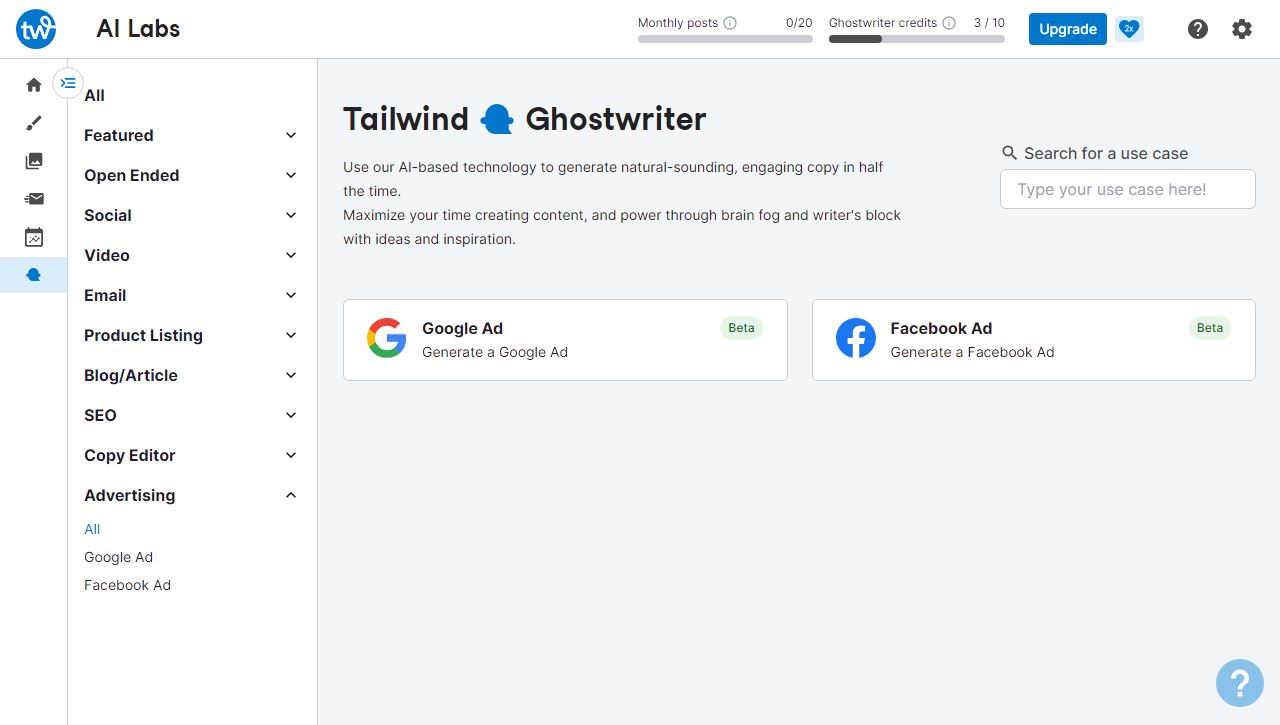 Boost your company's advertising strategy with Tailwind's Ghostwriter AI