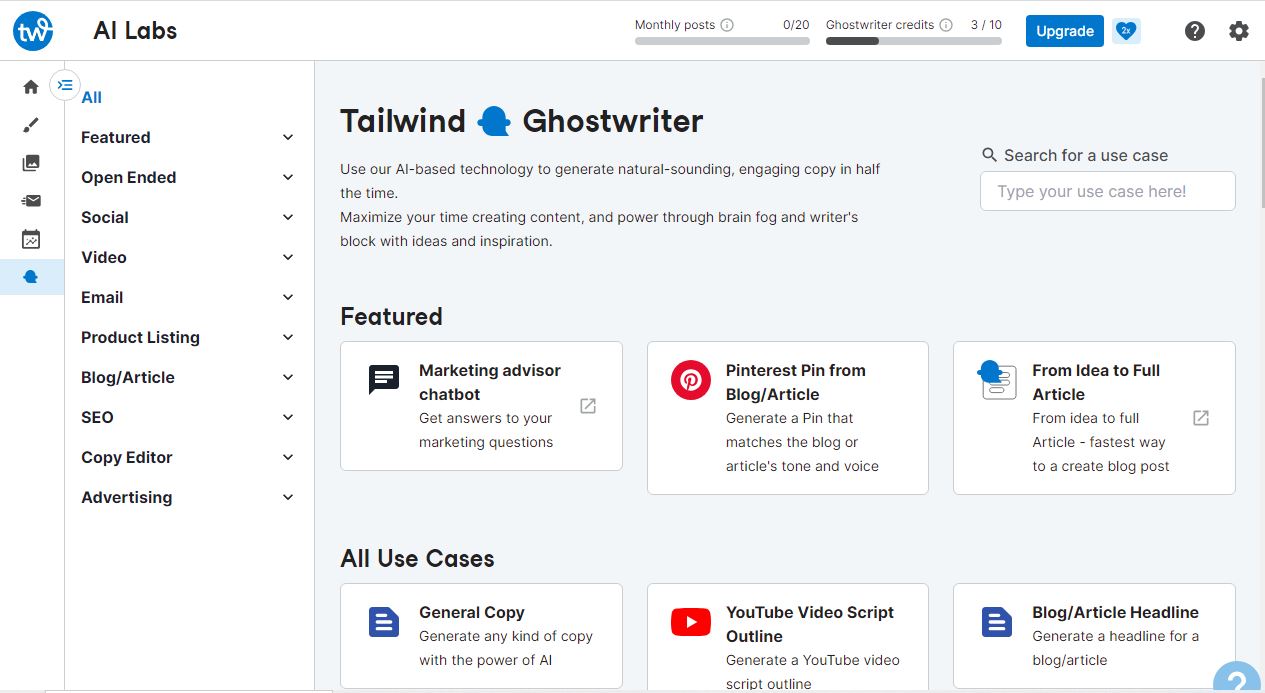 Boost your company's advertising strategy with Tailwind's Ghostwriter AI